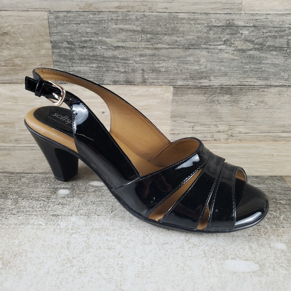 Comfortiva Neima Womens Dress Sandals Sz 9.5 N Black Patent Leather Slingback